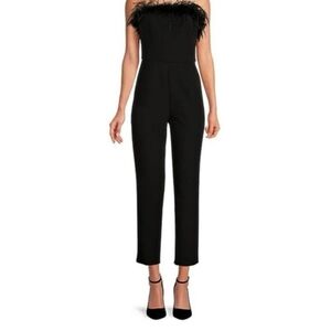 NWT Gianni Bini Black Feathered Strapless  Jumpsuit, Size 0